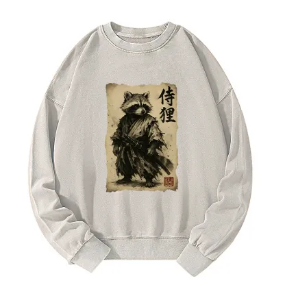 Tokyo-Tiger Retro Raccoon Samurai Washed Sweatshirt