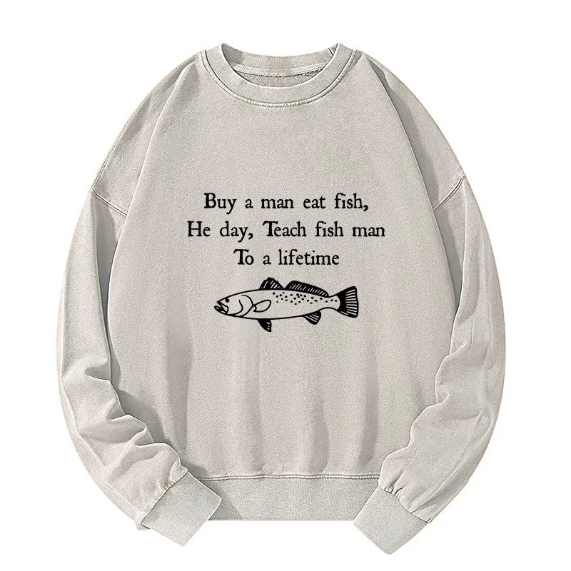 Tokyo-Tiger Man Eat Fish Meme Washed Sweatshirt
