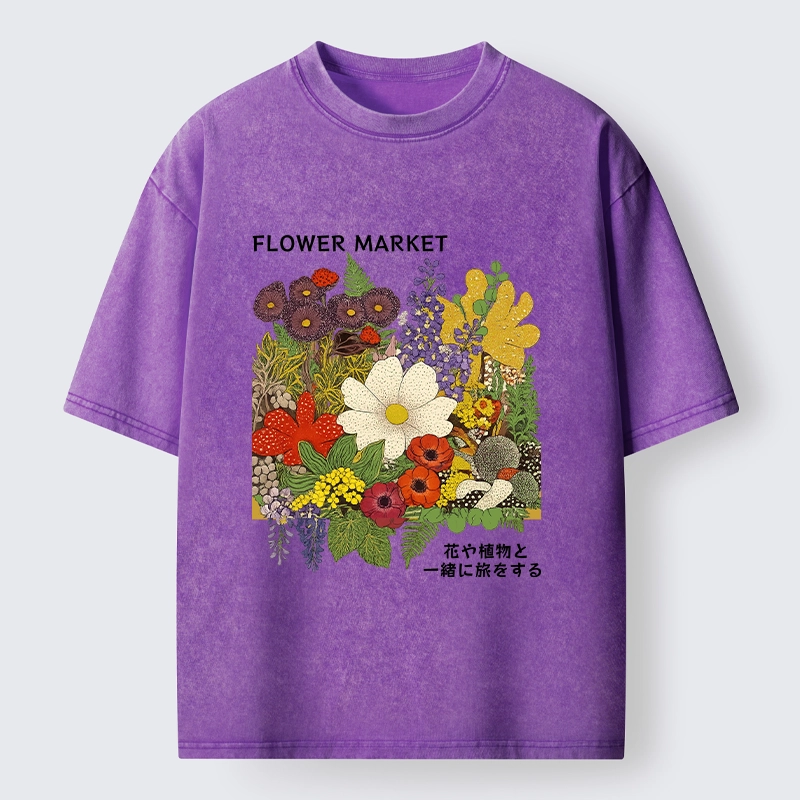 Tokyo-Tiger Vintage Flower Market Blooms Washed T-Shirt