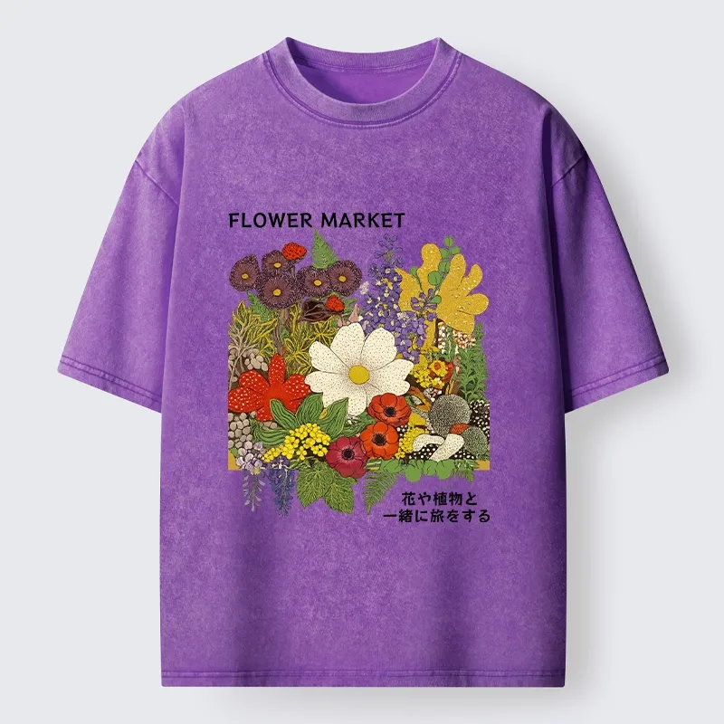 Tokyo-Tiger Vintage Flower Market Blooms Washed T-Shirt