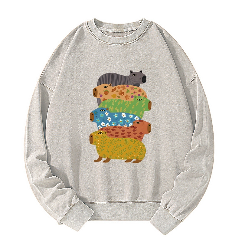 Tokyo-Tiger Colorful Capybaras Washed Sweatshirt