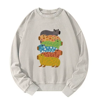 Tokyo-Tiger Colorful Capybaras Washed Sweatshirt