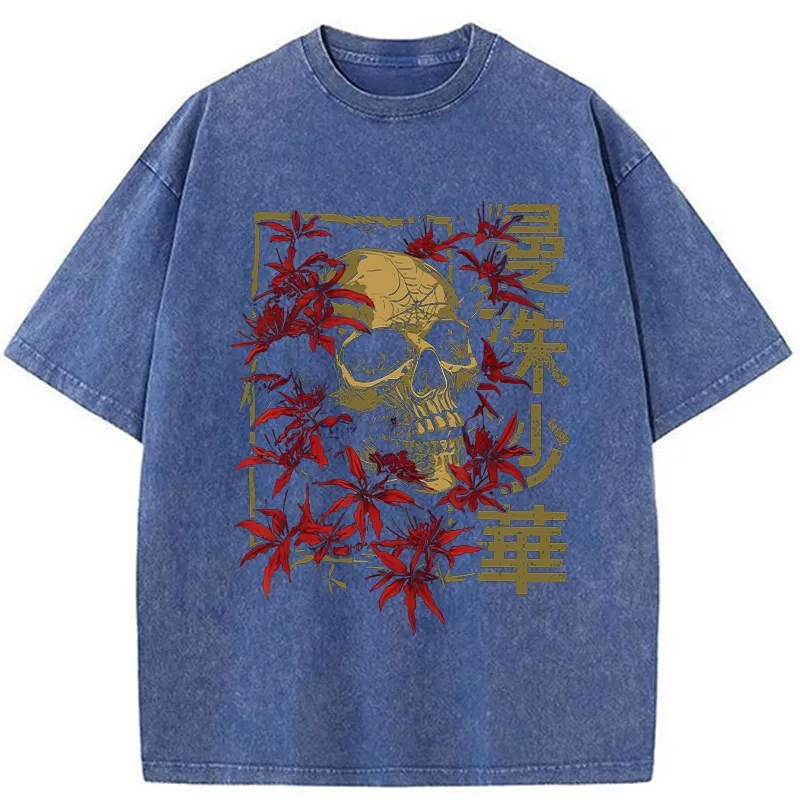 Tokyo-Tiger Skull in Lycoris Washed T-Shirt
