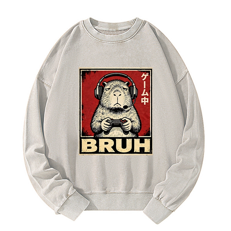 Tokyo-Tiger Funny Capybara Playing Games Washed Sweatshirt