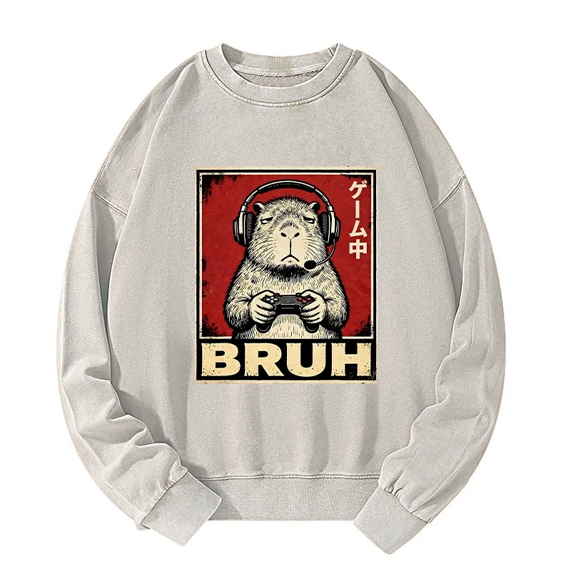 Tokyo-Tiger Funny Capybara Playing Games Washed Sweatshirt