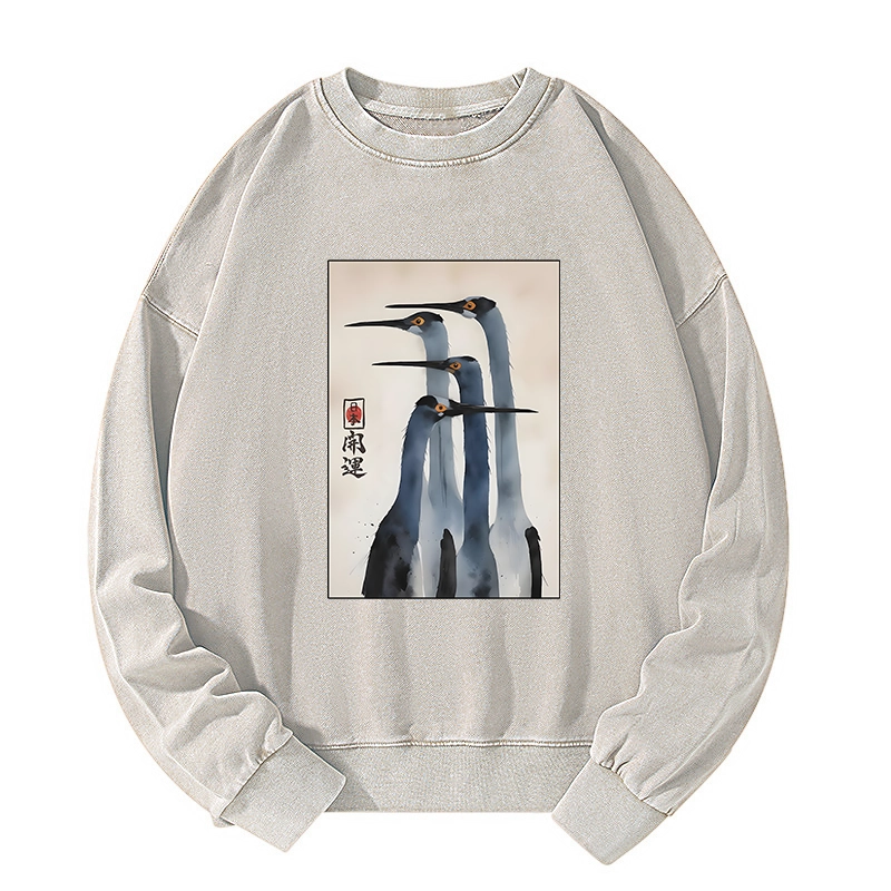 Tokyo-Tiger Retro Sandhill Crane Washed Sweatshirt