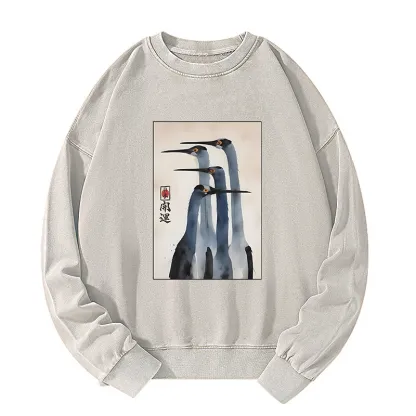 Tokyo-Tiger Retro Sandhill Crane Washed Sweatshirt