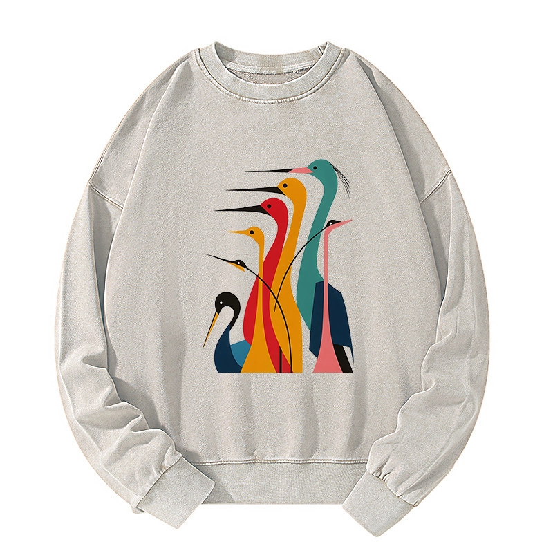 Tokyo-Tiger Various Types Of Cranes Washed Sweatshirt