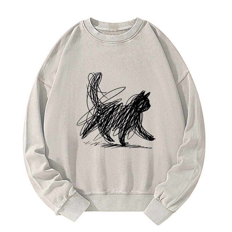 Tokyo-Tiger Minimalist Cat Art Washed Sweatshirt