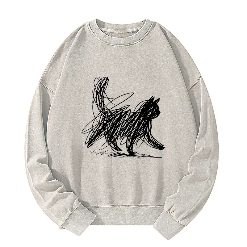Tokyo-Tiger Minimalist Cat Art Washed Sweatshirt Sale
