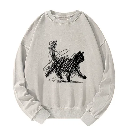 Tokyo-Tiger Minimalist Cat Art Washed Sweatshirt
