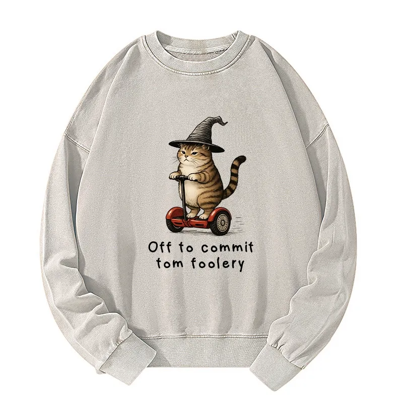 Tokyo-Tiger Orange Cat Riding Segway-style Washed Sweatshirt Sale