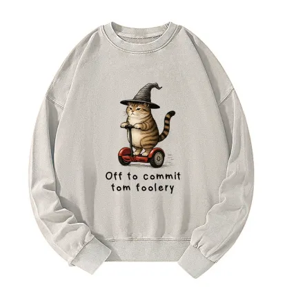 Tokyo-Tiger Orange Cat Riding Segway-style Washed Sweatshirt