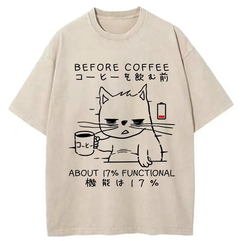 Tokyo-Tiger Before Coffee About 17% Functional Washed T-Shirt