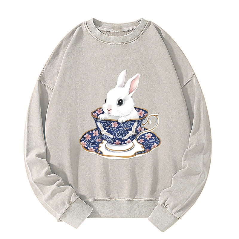 Tokyo-Tiger Cute Rabbit Tea Set Washed Sweatshirt