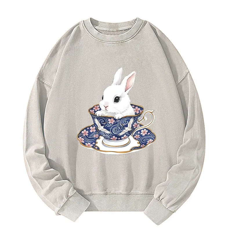 Tokyo-Tiger Cute Rabbit Tea Set Washed Sweatshirt