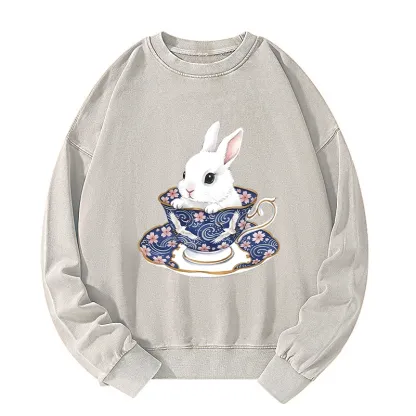 Tokyo-Tiger Cute Rabbit Tea Set Washed Sweatshirt