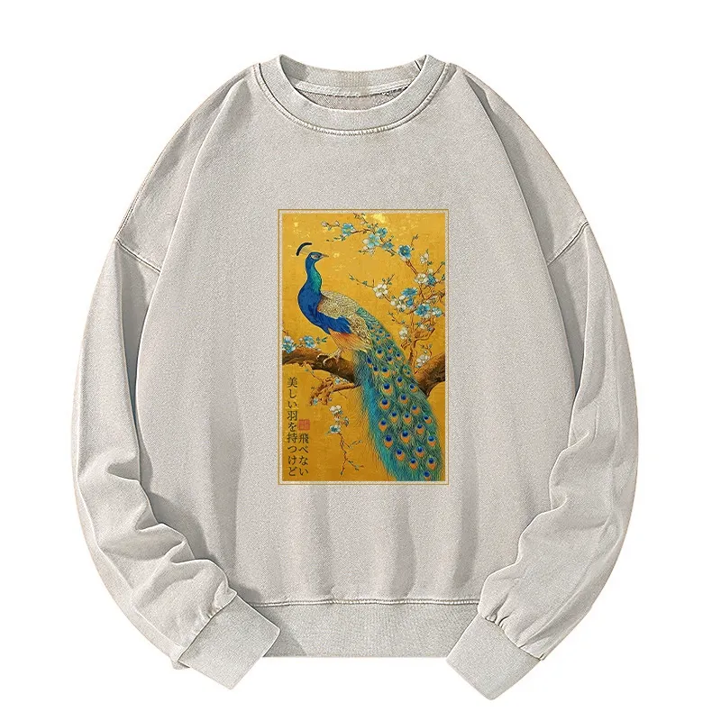 Tokyo-Tiger The Peacock's Silent Elegance Washed Sweatshirt