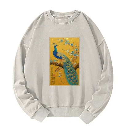 Tokyo-Tiger The Peacock's Silent Elegance Washed Sweatshirt