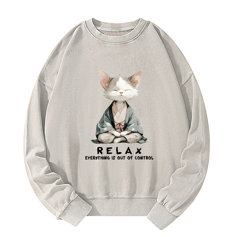Tokyo-Tiger Zen Cat Relaxation，Everything's Out Of Control Washed Sweatshirt