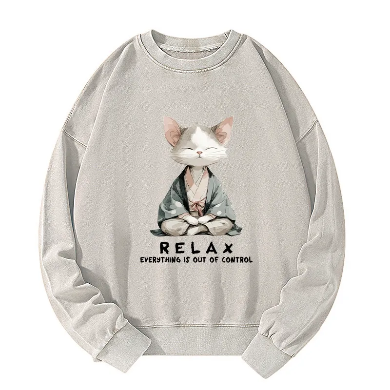 Tokyo-Tiger Zen Cat Relaxation，Everything's Out Of Control Washed Sweatshirt
