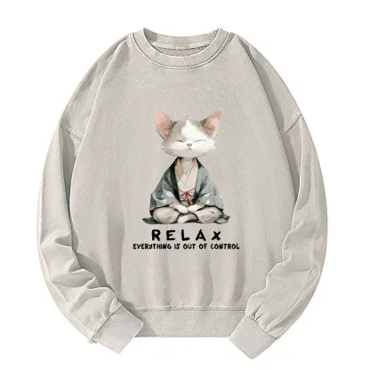Tokyo-Tiger Zen Cat Relaxation，Everything's Out Of Control Washed Sweatshirt