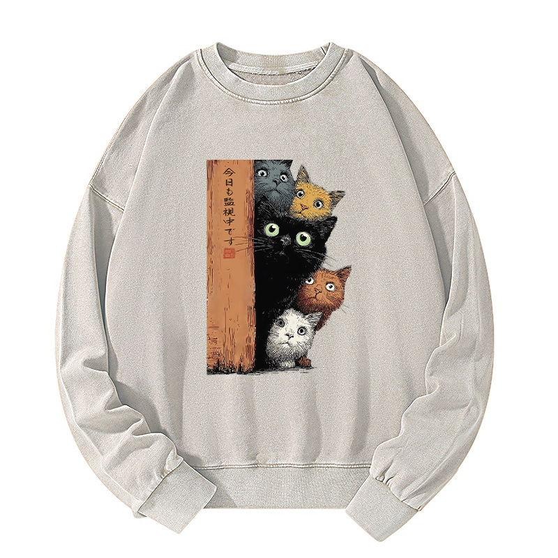 Tokyo-Tiger Five Cats Are Watching You Washed Sweatshirt