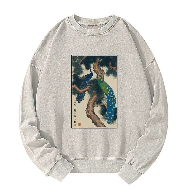 Tokyo-Tiger Peacocks in Snowy Pines Washed Sweatshirt Sale
