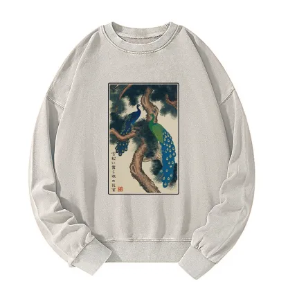 Tokyo-Tiger Peacocks in Snowy Pines Washed Sweatshirt