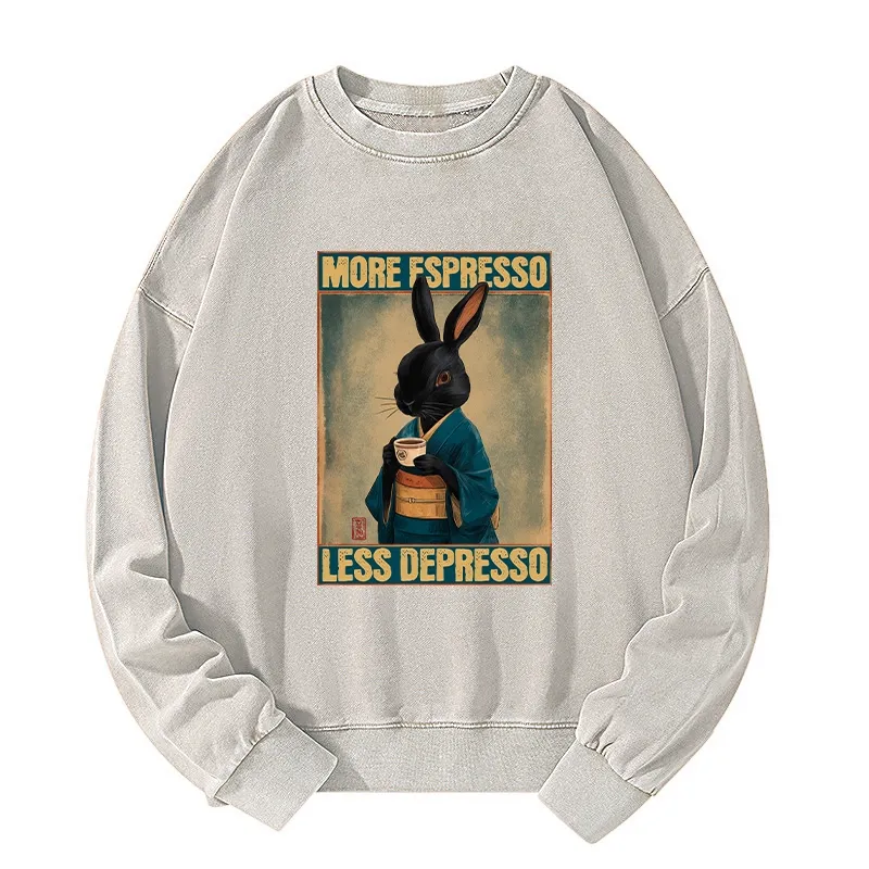 Tokyo-Tiger More Espresso Less Depresso Rabbit Washed Sweatshirt Sale
