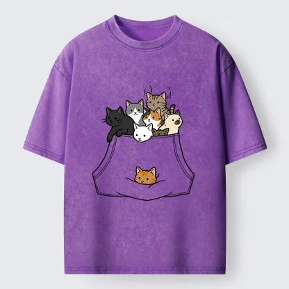 Tokyo-Tiger Cats With Pockets Full Washed T-Shirt