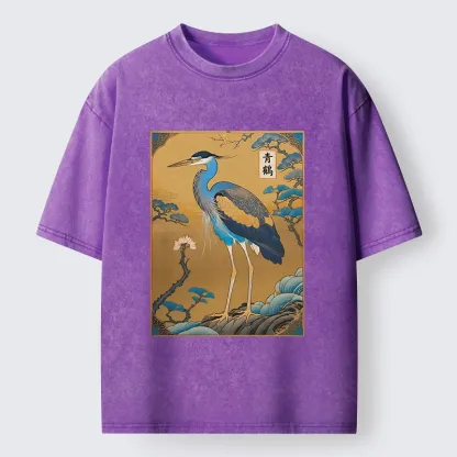 Tokyo-Tiger Golden Background Blue Heron Washed T-Shirt