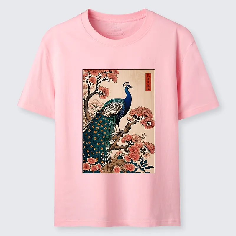 Tokyo-Tiger Vintage Peacock Ukiyoe Print Classic T-Shirt