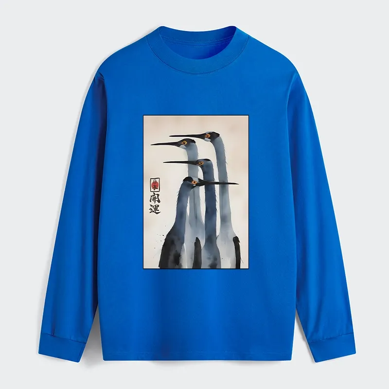 Tokyo-Tiger Retro Sandhill Crane Classic Long Sleeve T-Shirt