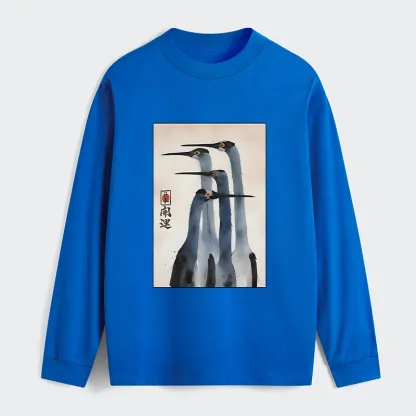 Tokyo-Tiger Retro Sandhill Crane Classic Long Sleeve T-Shirt