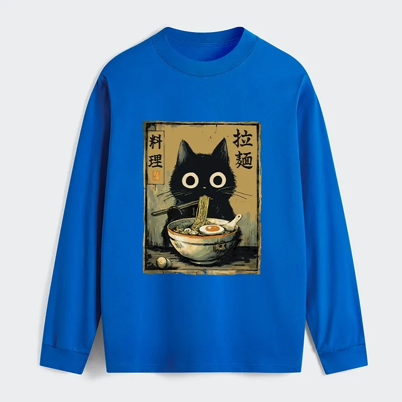 Tokyo-Tiger Cute Black Cat Eating Ramen Japan Classic Long Sleeve T-Shirt