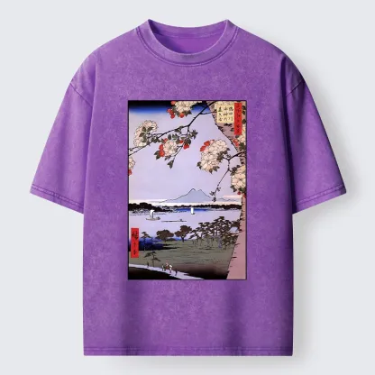 Tokyo-Tiger Vintage Japanese Print: Sakura And Fuji Washed T-Shirt