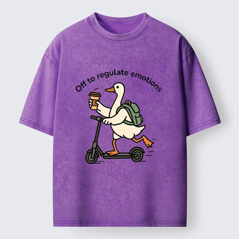 Tokyo-Tiger Scooter-Riding Duck’s Self-Care Washed T-Shirt