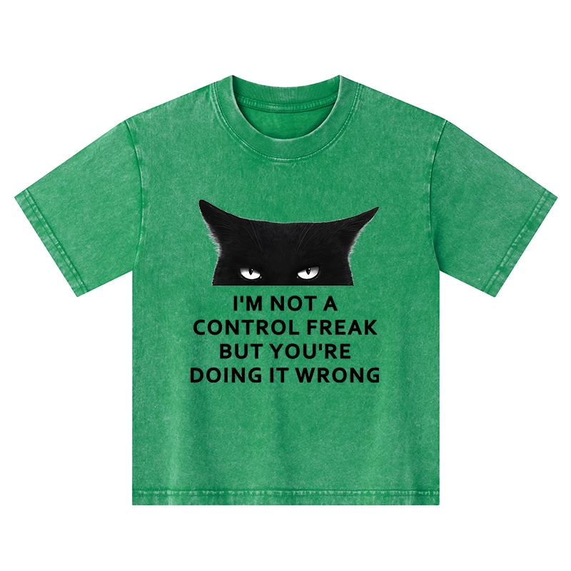 Tokyo-Tiger Control Freak Funny Kids Washed T-Shirt