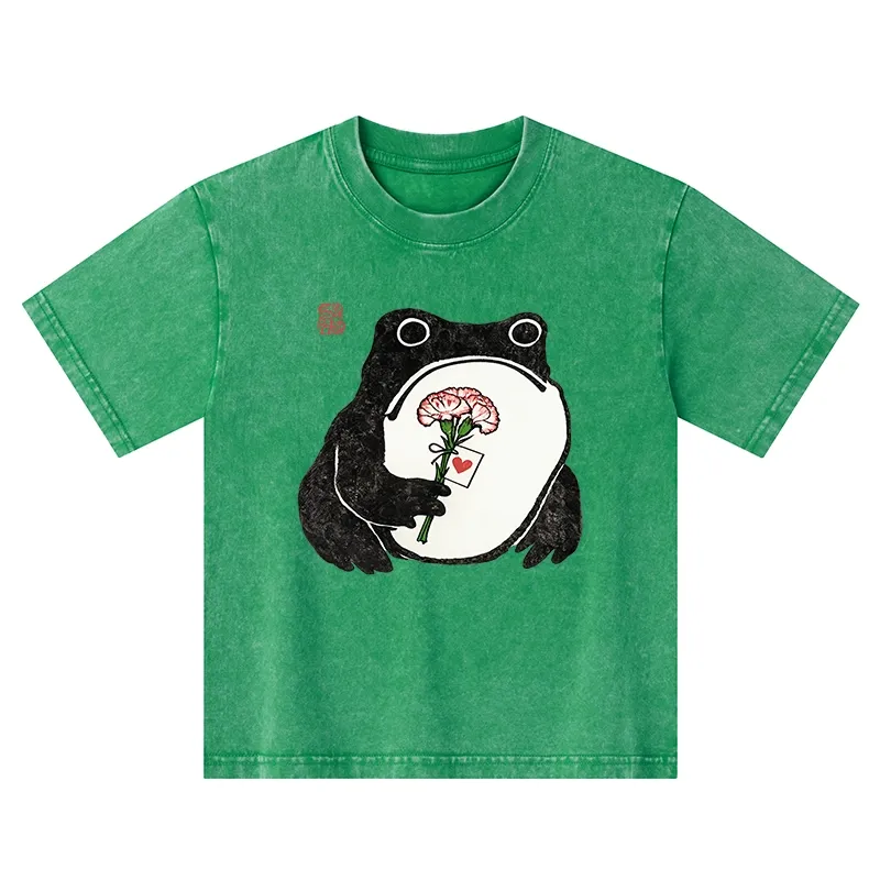 Tokyo-Tiger The Frog Holding A Carnation Kids Washed T-Shirt Sale