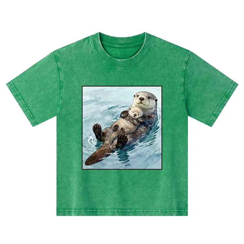 Tokyo-Tiger Adorable Sea Otters Kids Washed T-Shirt