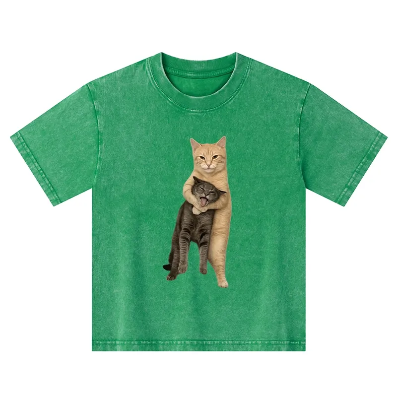 Tokyo-Tiger Orange Cat’s Tight Embrace Kids Washed T-Shirt