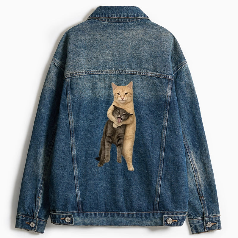 Tokyo-Tiger Orange Cat’s Tight Embrace Jean Jacket