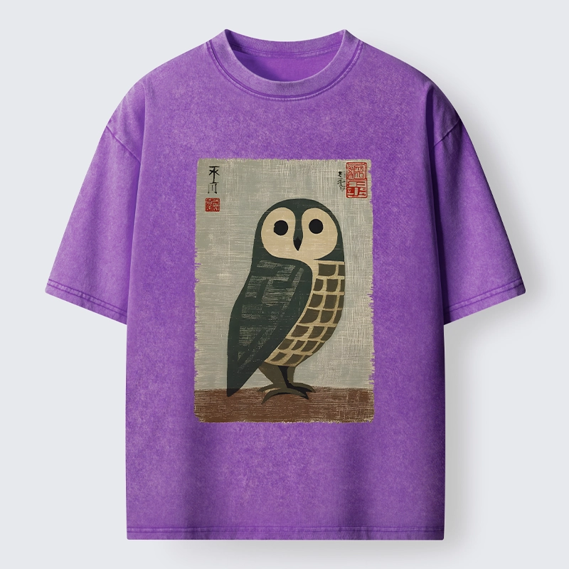 Tokyo-Tiger Traditional Owl In Japanese Art Washed T-Shirt