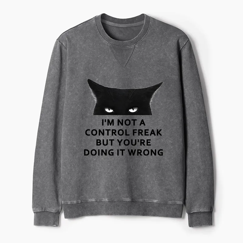 Tokyo-Tiger Control Freak Funny Washed Terry Sweatshirt