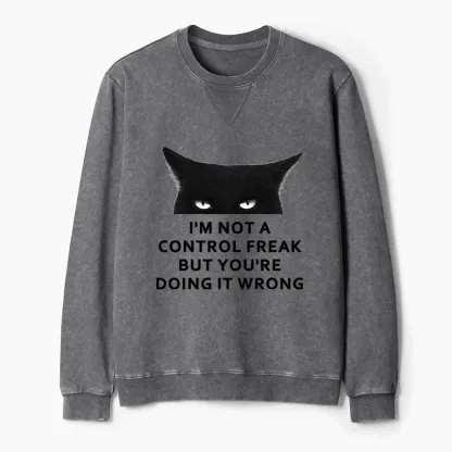 Tokyo-Tiger Control Freak Funny Washed Terry Sweatshirt