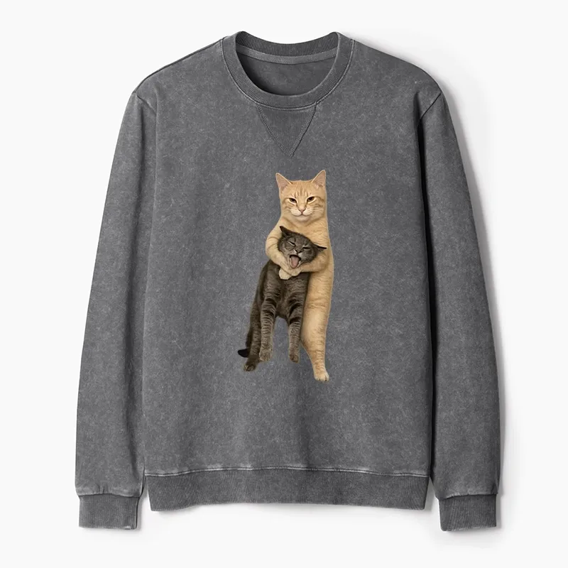 Tokyo-Tiger Orange Cat’s Tight Embrace Washed Terry Sweatshirt