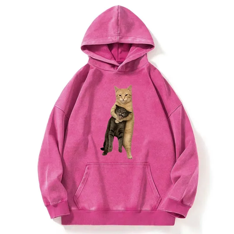 Tokyo-Tiger Orange Cat’s Tight Embrace Washed Hoodie
