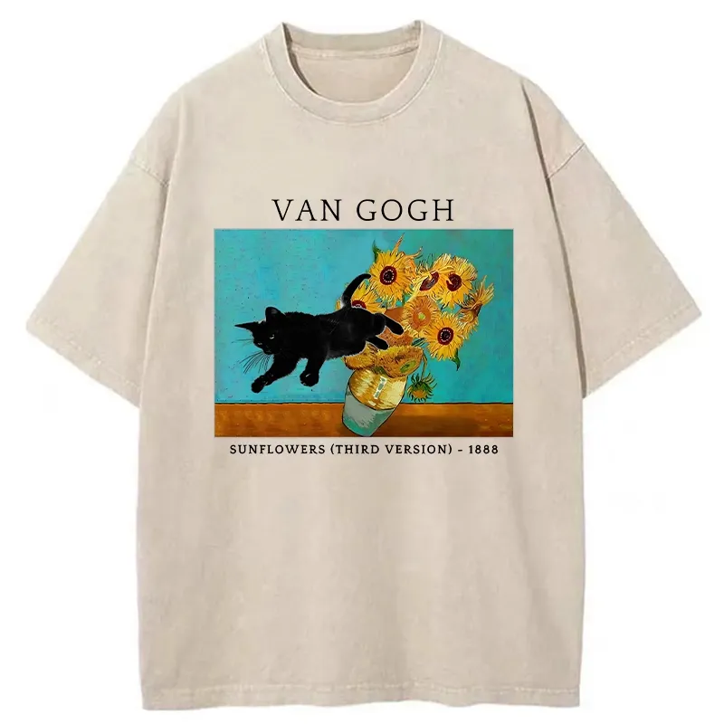 Tokyo-Tiger Naughty Cat With Sunflower Washed T-Shirt Sale