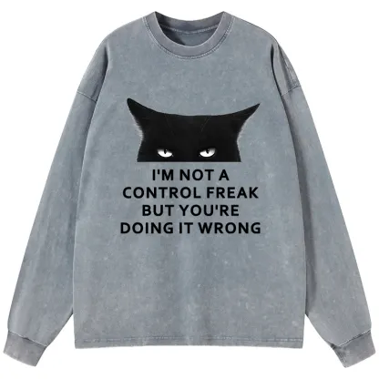 Tokyo-Tiger Control Freak Funny Washed Long Sleeve T-Shirt